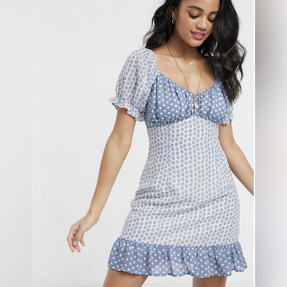Moon River Blue and White Polka Dot Dress
